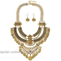 Ufraky Women Vintage Bohemian Ethnic Gypsy Bib Chunky Festival Statement Coin Necklace and Earrings Set