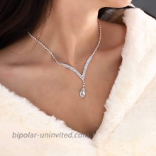 Unicra Bride Silver Bridal Necklace Earrings Set Crystal Bridal Wedding Jewelry Set Rhinestone Choker Necklace for Women and Girls 3 piece set - 2 earrings and 1 necklaceSilver-2
