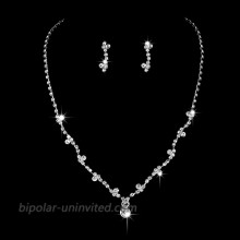 Unicra Bride Silver Necklace Earrings Set Crystal Bridal Wedding Jewelry Sets Rhinestone Choker Necklace for Women and Girls3 piece set - 2 earrings and 1 necklace Set 2