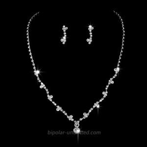 Unicra Bride Silver Necklace Earrings Set Crystal Bridal Wedding Jewelry Sets Rhinestone Choker Necklace for Women and Girls3 piece set - 2 earrings and 1 necklace Set 2