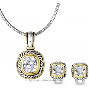 UNY Elegant Wedding Jewelry Sets CZ Crystal French Clip Earring Enhancer Pendant Designer Inspired Clear