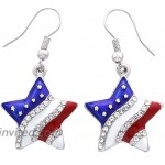 USA American Flag Stars Patriotic 4th of July Independence Day Pendant Necklace & Earrings Set