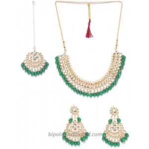 Vishal-Vatika Bollywood Choker Style Gold Plated with Drop Kundan Necklace Set Green