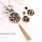 XOCARTIGE Leopard Necklace Earrings Set for Women Animal Print Long Pendant Necklaces Pony Hair Drop Dangle Earrings Statement Jewelry Set Style A
