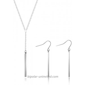 Y Necklace Earrings Set for Women Y Chain Pendant Vertical Bar Dangle Earrings Adjustable Long Bar Pendant Necklace Minimalism Drop Bar Jewelry