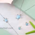 Yaomiao 3 Pieces Cute Turtle Adjustable Jewelry Set Including Turtle Necklace Bracelet Earrings for Women Girl Accessories Lake Blue