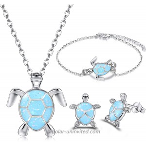 Yaomiao 3 Pieces Cute Turtle Adjustable Jewelry Set Including Turtle Necklace Bracelet Earrings for Women Girl Accessories Lake Blue