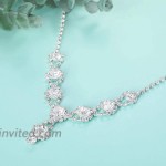 Yikisdy Bride Sliver Necklace Earrings Set Wedding Rhinestone Necklaces Crystal Pendant Brial Jewelry for Women and Girls
