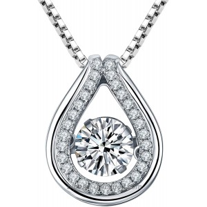 YL Teardrop Necklace Sterling Silver Dancing Diamond Pendant Halo Cubic Zirconia Jewelry for Women