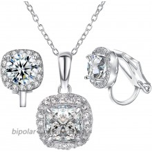 Yoursfs Clip On Earrings And Necklace Set For Women Bridesmaid Halos Jewelry Sets Cubic Zirconia Square Bridal Wedding Jewelry
