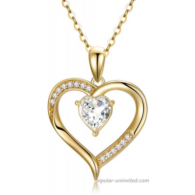 14K Real Gold Heart Necklace for Women Dainty Solid Yellow Gold 18mm Crystal Love Heart PendantLove You Forever Jewelry Gift for Mom Wife Girlfriend 16-18