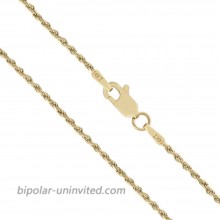 14K Solid Yellow Gold 1mm Rope Chain Necklace - 18 Inches