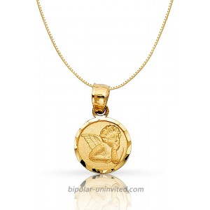14K Yellow Gold Small Angel Religious Charm Pendant with 0.5mm Box Chain Necklace - 16
