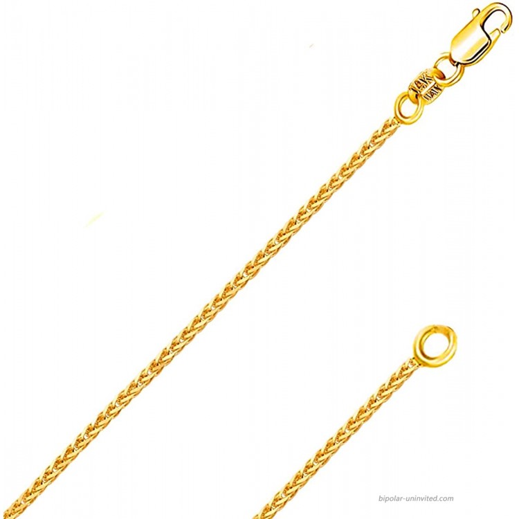 14k Yellow Gold Solid 0.8mm Diamond Cut Braided Square Wheat Chain Necklace with Lobster Claw Clasp 22 Inches - Include Gift Box with Order