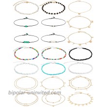21 Pieces Boho Beaded Choker Necklaces Bohemian Butterfly Bead Choker Colorful Beach Chain Necklace Jewelry