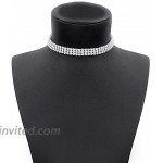 3 Row Rhinestone Choker Necklace for Women White Gold Plated 12.4 inch