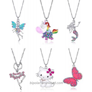 6 Pcs Cute Necklaces for Teen Girls - Adorable Pastel Crystal Necklace for Little Girls - Unicorn Gifts for Girls - Fairy Gifts for Teens - Dainty Necklace - Butterfly Necklace Cat Necklaces for Women