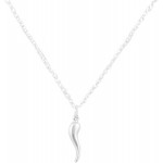925 Italy Sterling Silver Small Italian Horn Pendant with an 18 Inch Link Neclace I-1222