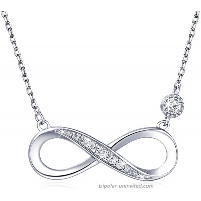 925 Sterling Silver Necklace – Billie Bijoux “Forever Love” Infinity Heart Love Pendant White Gold Plated Diamond Women Necklace Gift for Mother's Day A-silver