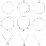 9PCS Butterfly Choker Necklace Gold Silver Layered Chain Dainty Choker Pendant Necklaces for Women Girls Silver