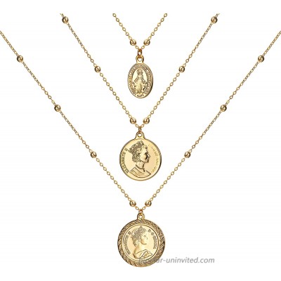 ACC PLANET Coin Necklace 18K Gold Plated Vintage Medallion Coin Pendant Mother's Day Special Jewelry Gifts Gold Layered Necklaces for Women Mom