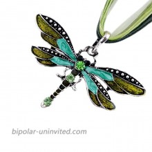 AKOAK Fashion Creative Bohemian Jewelry Ethnic Multi-layer Chain Colorful Enamel Dragonfly Pendant Necklace（Green）