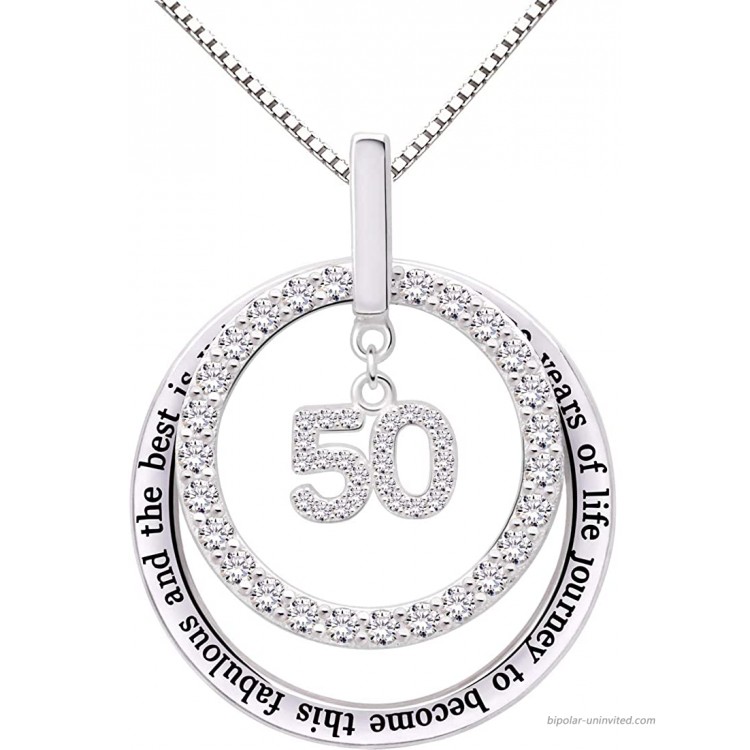 ALOV Jewelry Sterling Silver 50th Birthday It Took 50 Years of Life Journey to Become This Fabulous and the Best is Yet to Come Cubic Zirconia Pendant Necklace