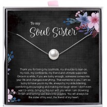 ALoveSoul Soul Sister Necklace - Sterling Silver Single Pearl Necklaces for Her BFF Long Distance Friends Forever Friendship Gift