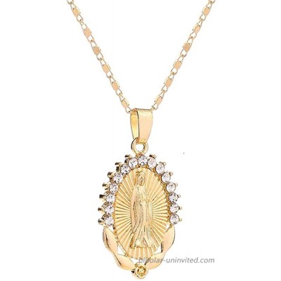 AOASK Women Crystal Rhinestone Virgin Mary Pendant Necklace Gold Retro Accessories Party Gifts