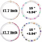 Biokia Beaded Necklace Y2k Beaded Choker Necklace for Women Evil Eye Flower Necklace Colorful Boho Y2k Necklace Pack 4 Pieces