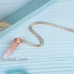 Bivei Vintage Reiki Healing Crystal Necklace Hexagonal Prism Quartz Point Stone Flower Wrapped Pendulum Pendant Jewelry（Rose Gold Plating-Rose Quartz）