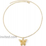 Butterfly Pendant Necklace Women Choker 18k Gold Plated Chain Jewelry 16 Inch Gold