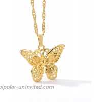 Butterfly Pendant Necklace Women Choker 18k Gold Plated Chain Jewelry 16 Inch Gold