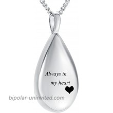 Carved Teardrop Keepsake Ashes Necklace Urn Pendant Cremation Memorial Jewelry Always in my heart