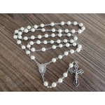 Catholic Pearl Beads Rosary Necklace Metal Beaded Miraculous Medal & Cross Rosary for Women Silver