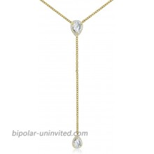 CZ Pear Drop Lariat Necklace 16 with 2.75 Y Drop Adjustable 14K Yellow Gold Finish