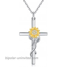 DIOFRG Sunflower Cross Necklace Sterling Silver Dainty Sunshine Pendant for Women Mom Christmas Valentines Day Anniversary Wife Friend Flower Teen Girl Gifts Jewelry