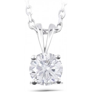 DovEggs 14K White Gold 2CTW 8mm GH Color Created Moissanite Pendant Necklace with Sterling Silver Chain for Women