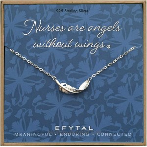 EFYTAL Gifts for Nurses 925 Sterling Silver Feather Necklace for Nurse National Nurses Day Gift Thank You Jewelry Gifts for Her