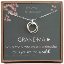 EFYTAL Grandma Gifts 925 Sterling Silver 2 Thick Interlocking Circles Necklace for Grandmother Mom Necklaces for Women Best Birthday Gift Ideas Pendant Mother's Day Jewelry For Her Mothers Day