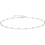 EPIRORA Choker Necklace for Women 925 Sterling Silver White Gold Plated Dainty Satellite Bead Chain Pendant Minimalist Jewelry 16''+2