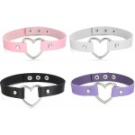 FIBO STEEL Womens Mens Leather Necklace Choker Necklace Heart Punk Goth Emo Style Adjustable 4 Pcs