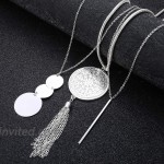 Finrezio 6PCS Long Pendant Necklace Set Tassel Pendant Simple Bar Necklace Strands for Women