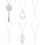 Finrezio 6PCS Long Pendant Necklace Set Tassel Pendant Simple Bar Necklace Strands for Women