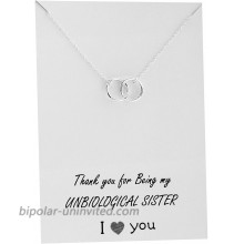 Friendship Necklace Sister Double Interlocking Circles Pendant Gift card Family Friends Jewelry Love for Her Silver toned Thank you for being my unbiological sister necklace