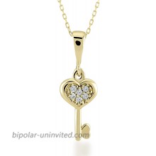 Gelin 14k Real Gold Heart Key Necklace for Women with Cubic Zirconia 18 Inc