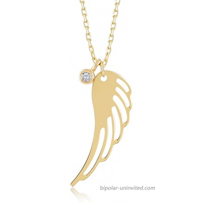 GELIN Angel Wing Pendant Necklace with Genuine Diamond in 14k Yellow Gold Dainty Jewelry for Women