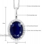 Gem Stone King 10K White Gold Blue Sapphire and Diamonds Women's Halo Pendant Necklace 1.79 Cttw Oval with 18 Inch Chain