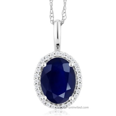 Gem Stone King 10K White Gold Blue Sapphire and Diamonds Women's Halo Pendant Necklace 1.79 Cttw Oval with 18 Inch Chain