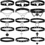 Hazms 15pcs PU Leather Choker Necklace Goth Chokers for Women Adjustable Black Punk Choker Set Gift for Women Girls Cosplay Accessories